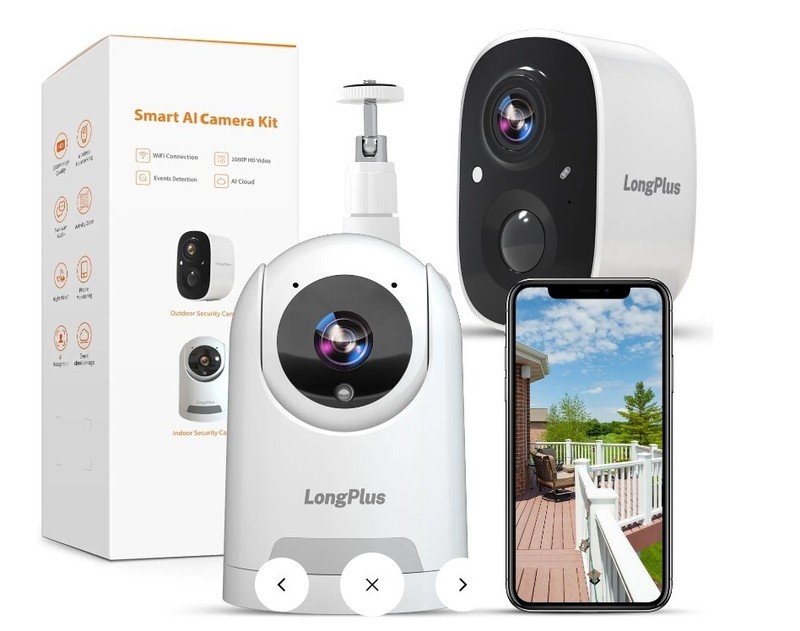 LongPlus® B1 Wi-Fi Security Camera for Home Security (2 Pack)