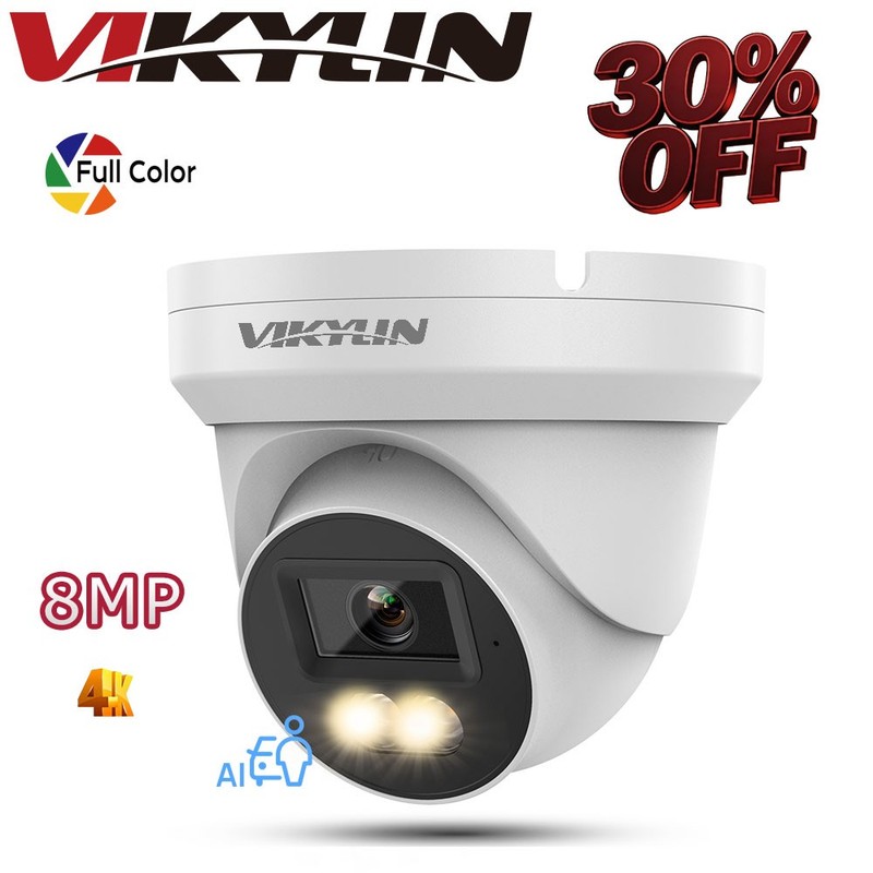 Vikylin 24H Color Ethernet Mini 8MP 4K Wired POE Camera Audio Onvif Outdoor CCTV