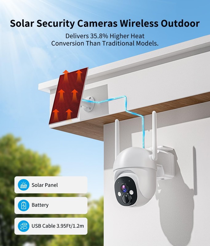 2K Solar Security Cameras Wireless Outdoor, 360° View Outdoor Camera for Home... gallery