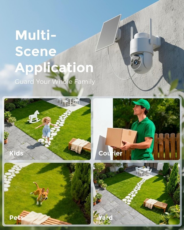 Wireless Solar Security Camera Outdoor, 2.3K HD 360° PTZ, AI Human/PIR Detection gallery
