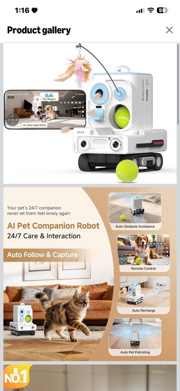 Pmate AI Pet Camera Robot Companion for Dogs & Cats, Robot Camera (blue) gallery