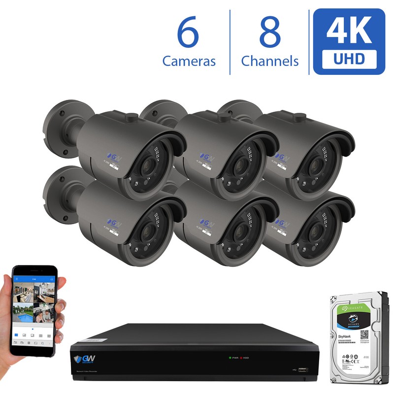 8 Channel H.265 DVR (6) 4K Outdoor 8MP CCTV Bullet Security Camera System 1TB