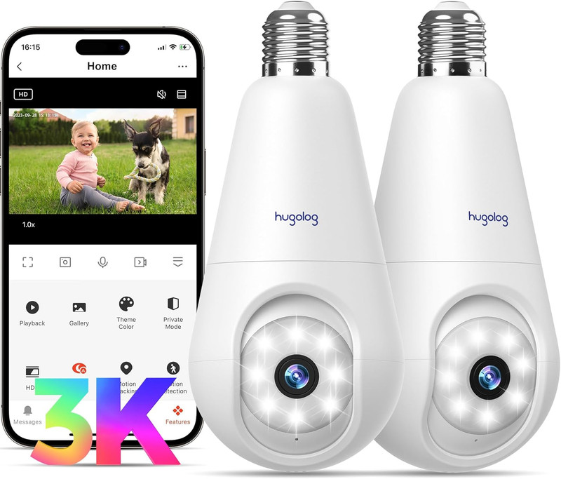5MP Wireless Light Bulb Security Camera with Night Vision & Motion Detection