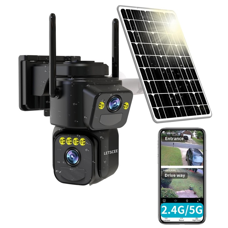Security Cameras Outdoor WiFi 5G 2.4G Dual Lens Solar Motion Detection