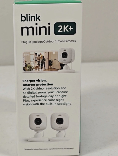 NEW 2 PACK Blink Mini 2k+ Cameras Indoor/Outdoor Plug-in 2K Video WHITE gallery