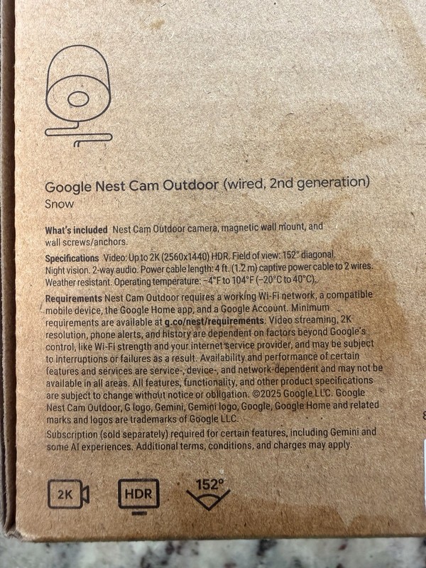 Google Nest Cam Outdoor 2nd Gen Wired 2K HDR Security Camera – Snow – New gallery