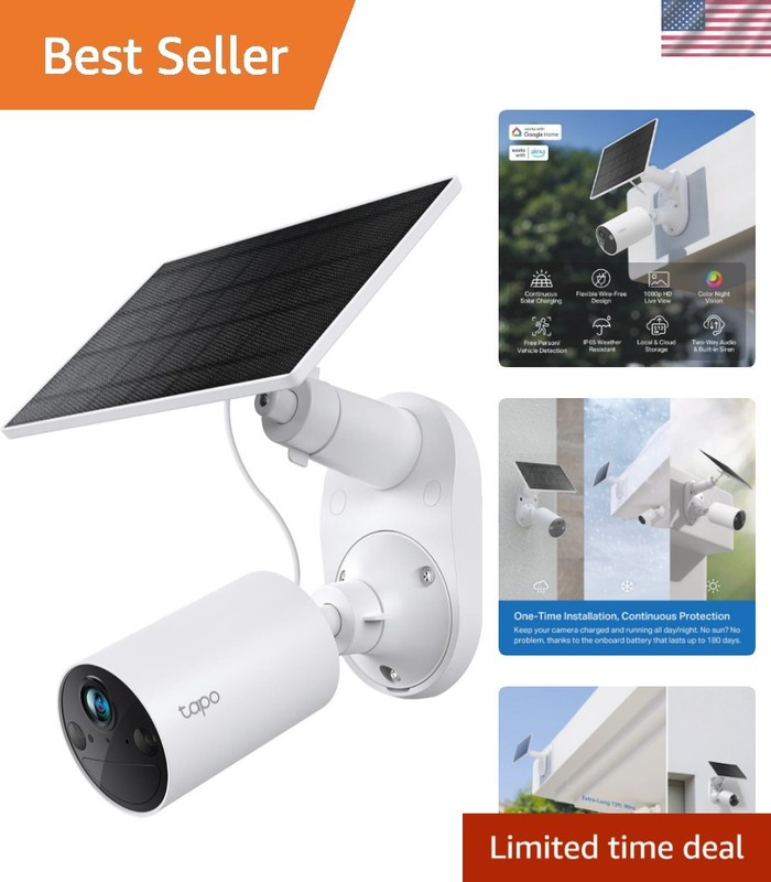 SolarCam 1080p Security Camera Wireless Outdoor- Battery Power with Solar, Pe…