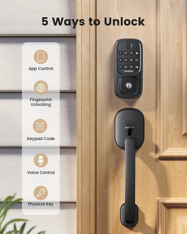 Smart Deadbolt Lock Fingerprint with 2 Lever Handles, Keyless Entry Black gallery