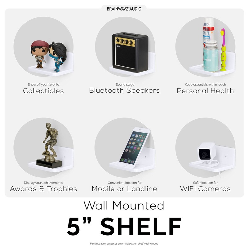 5” Small Floating Shelf, Adhesive & Screw in, for Bluetooth Speakers, Cameras... gallery
