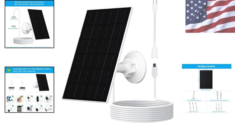 360° Adjustable 4W Solar Panel for Reliable Security Camera Power - 9.8FT Cable gallery