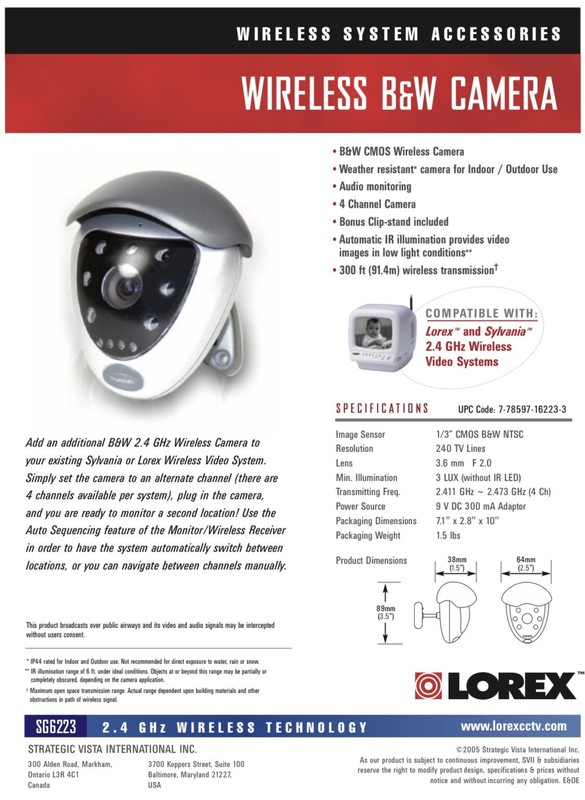 Lorex Baby Camera Ultra Slim Black & White SG6223 Add On Camera Wireless Kid New gallery