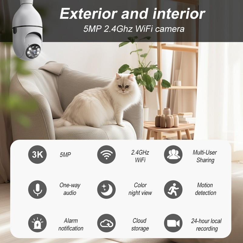 Light Bulb Camera 5MP IP 360° CCTV Camera WiFi IR Smart Home Wireless Security gallery