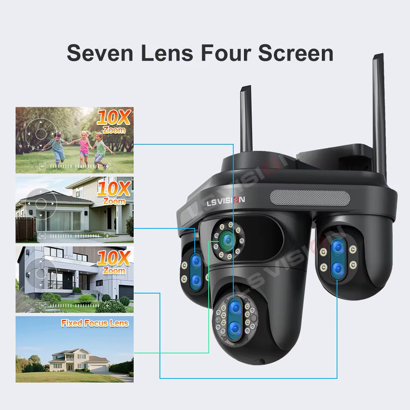35MP WiFi IP Camera 10X Zoom 7 Lens 4 Screens Wireless Outdoor Surveillance Came gallery
