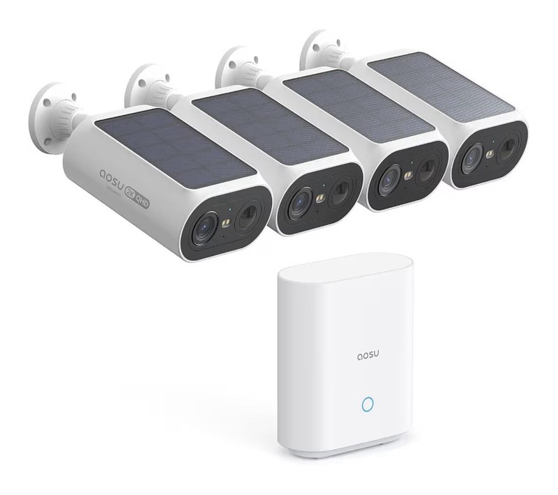 aosu SolarCam P1 SE Kit 2K Solar Wireless Wi-Fi 4-Cam Outdoor Alexa/Google
