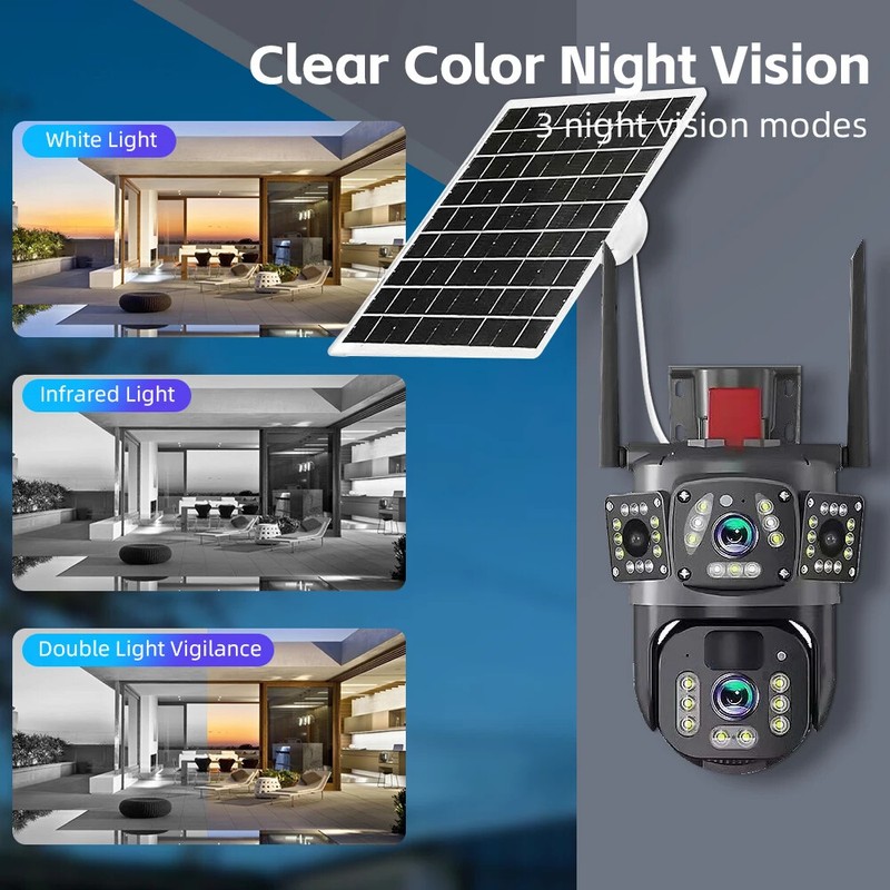 Solar Battery Security Camera Wireless WiFi 2 Lens PTZ Auto Tracking Outdoor Cam gallery
