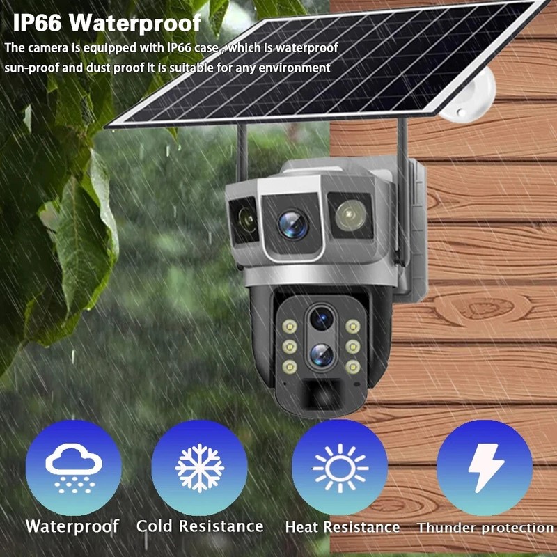 12MP 3 Lens 4G Solar Camera Outdoor Waterproof PTZ IP CCTV Surveillance Cameras gallery