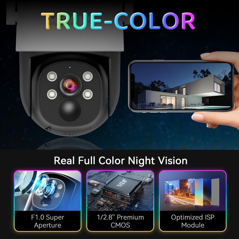 Solar Security Camera System 10" Monitor, 2pcs 2K Cams Color Night Vision gallery