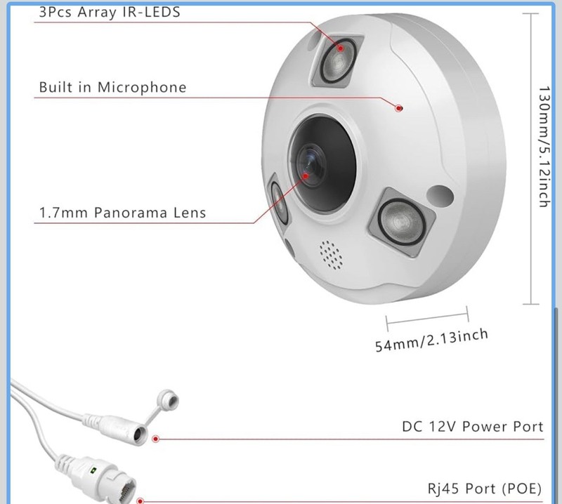 Vonnision 5MP POE IP Fisheye Camera, 1.44mm Lens 360° Viewing Angle gallery