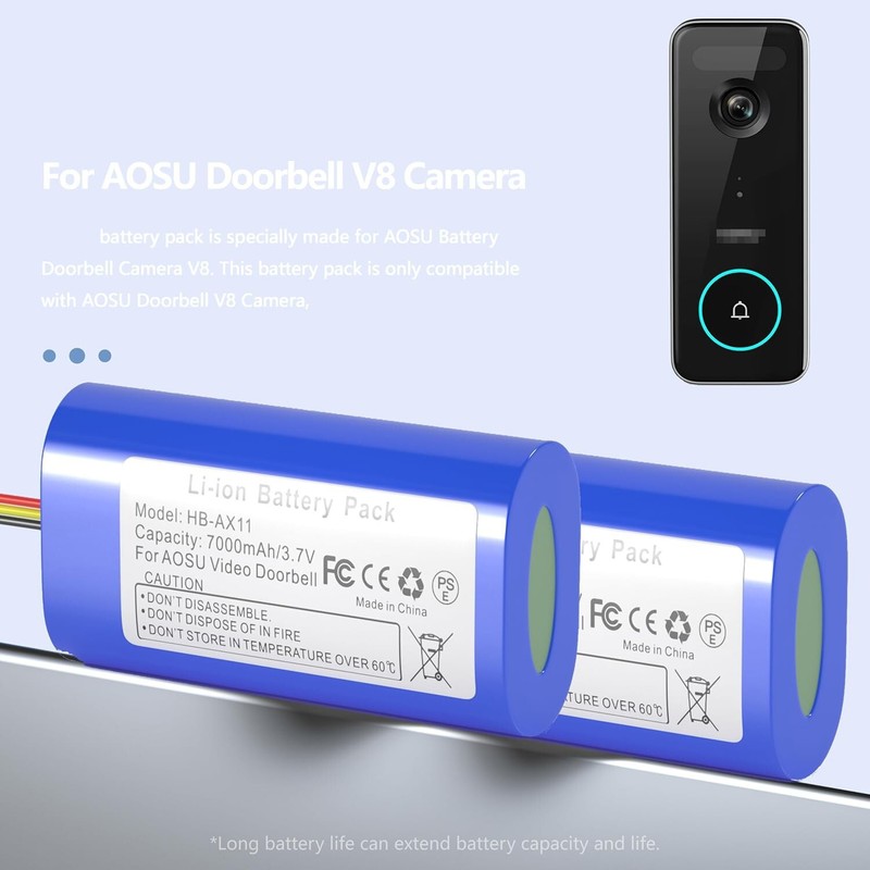 2pack 7000mAh Rechargeable Battery for AOSU Video Doorbell V8 V8S, V8P, V8P1AX11 gallery