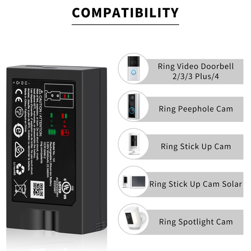 2X Battery for Ring-Doorbell Video 2/3/3 Plus/4 Spotlight/Stick Up Peephole Cam gallery