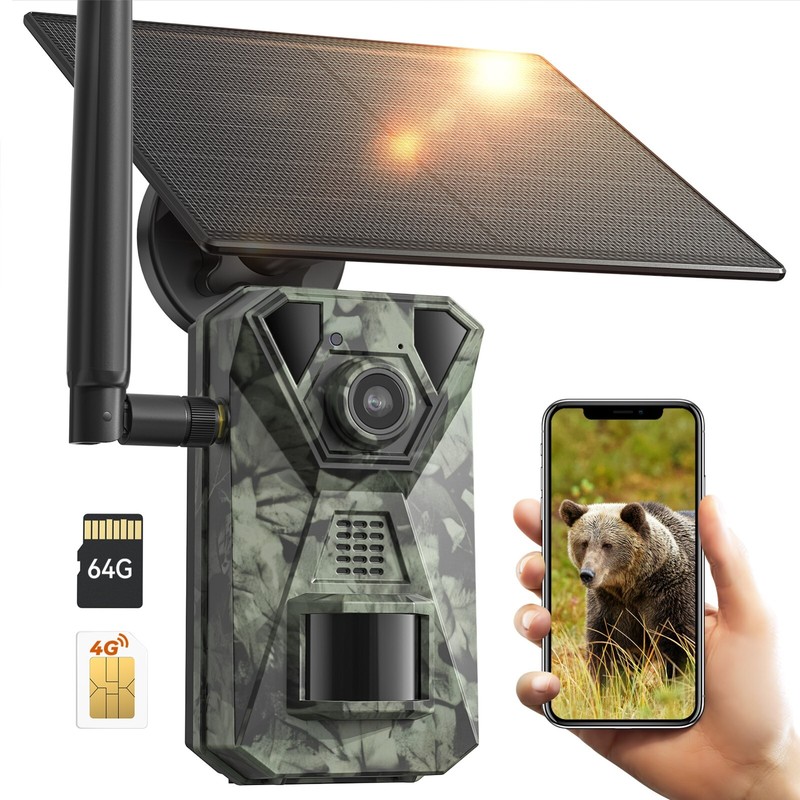 4G LTE Solar&Battery Wildlife Hunting Trail Camera HD 48MP Night View Motion 64G
