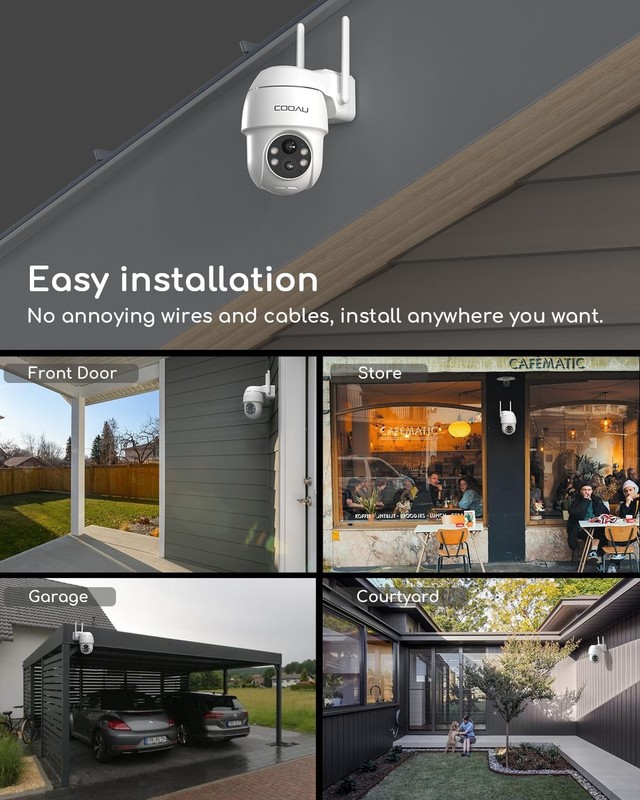 COOAU Outdoor Wireless WiFi Solar Security Camera 2K Home Battery CCTV System gallery