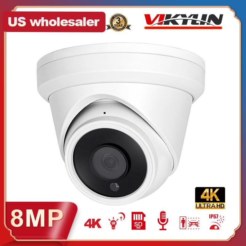 2pcs Vikylin 4K 8MP Security IP Camera Turret IR 30m MIC POE CCTV NDAA compliant gallery