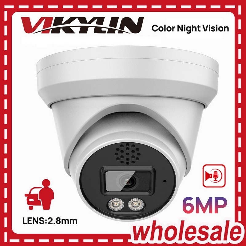 Vikylin 6MP Turret Security IP Camera Two-way Audio PoE Full-color Outdoor IP67