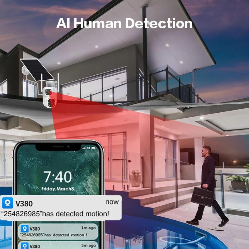 smart wireless solar surveillance 4G sim card WiFi 360 IP 8MP 4K Dual Lens came gallery
