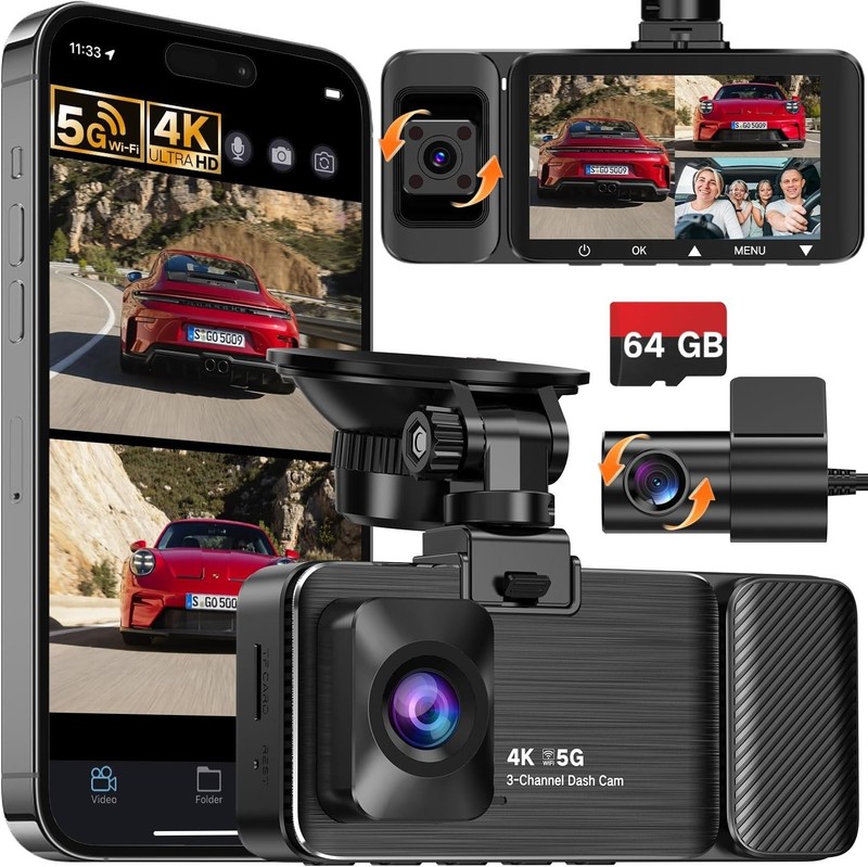 Camara De Seguridad Para Carro Delantera 4K Trasera 1080P Vision Nocturna Grabar