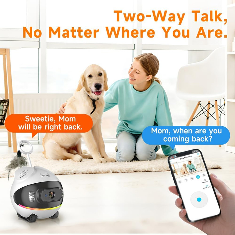 Pet Camera Robot with Cat Teaser: Battery-Operated, Movable with Phone App, 2-Wa gallery