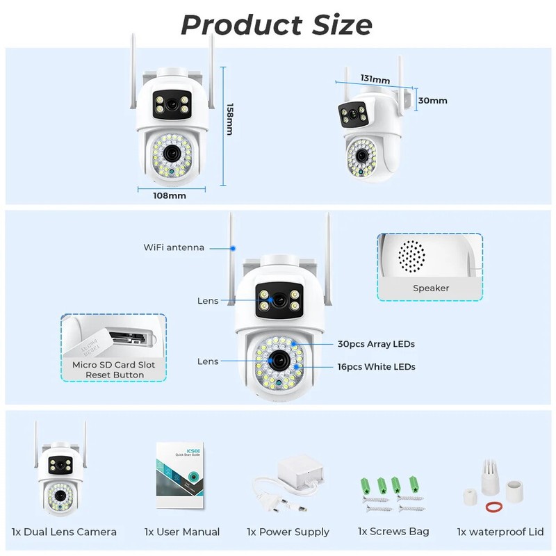 8MP WiFi Camera PTZ Dual Screen AI Auto Tracking Night Vision CCTV Surveillance gallery