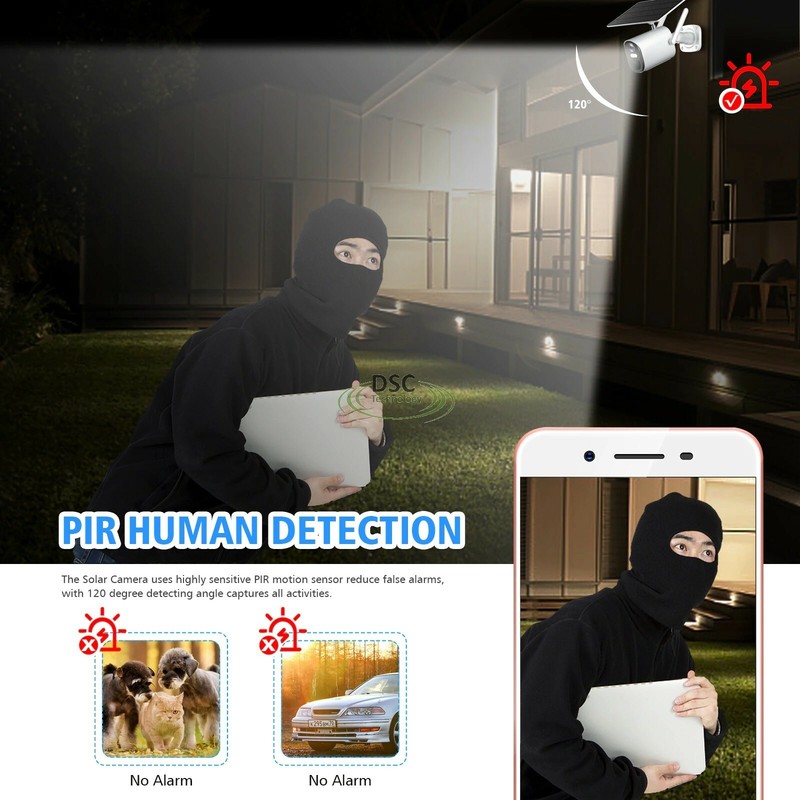 Outdoor Solar Security Camera 1080P WiFi Solar Panel Bullet PIR Motion FullColor gallery
