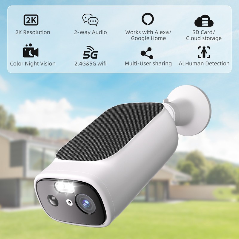 Solar Battery Security Camera Wire-Free Wireless 2K 3MP Outdoor Camera 9600mAh gallery