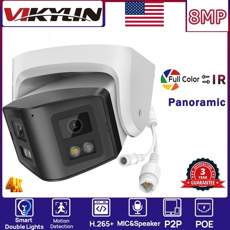 VIKYLIN Dual Light Color+IR 180 VIEW POE 8MP IP CAMERA Speaker Factory Direct US