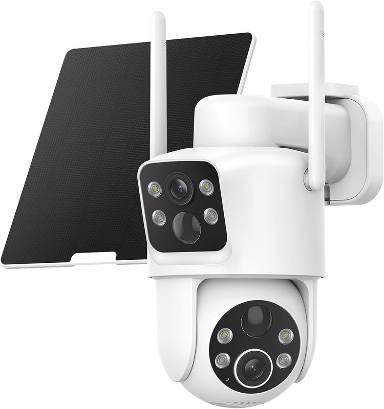 Dual Lens Solar Security Cameras Wireless Outdoor, 2K Full HD Video, 360° Vie... gallery