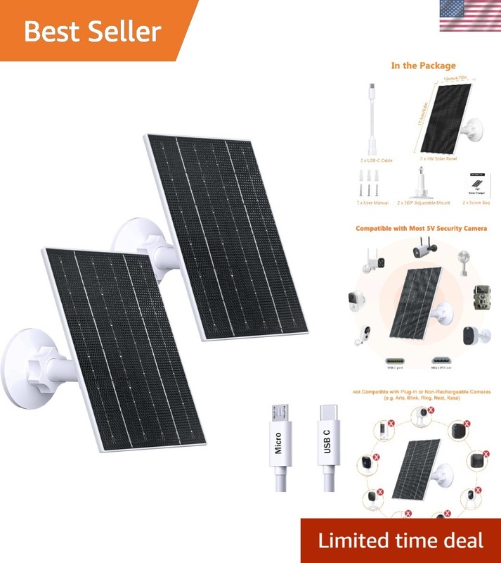Solar Panel Kit for Security Cameras – 4W Waterproof with Adjustable Wall Mounts