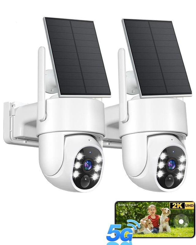 Wireless Outdoor Security Cameras 2K, 5G & 2.4GHz, Solar Powered, Night Vision,