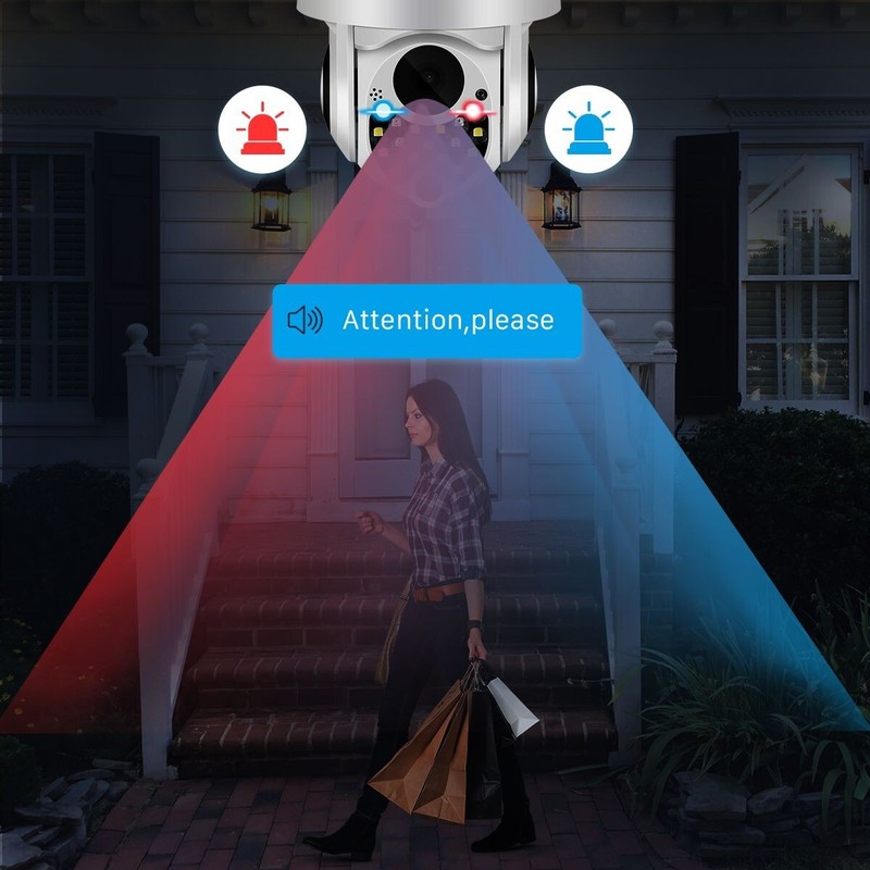 1080P Outdoor Wifi PTZ Camera with Siren Light Auto Tracking Security IP Camera gallery
