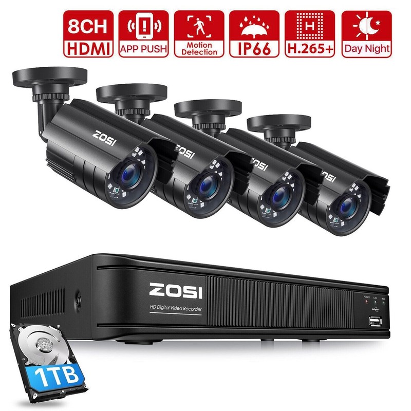 ZOSI H.265+ 5MP 8CH 1080P Outdoor CCTV Security Camera System 1TB IR Nigh Vision
