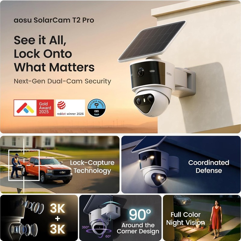 aosu T2 Pro 3K Dual Cam Wireless Outdoor Security Camera Solar gallery