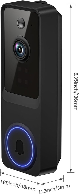 1080P Wireless Home Security Doorbell Camera with Receiver，Ai Human Detection，Re gallery