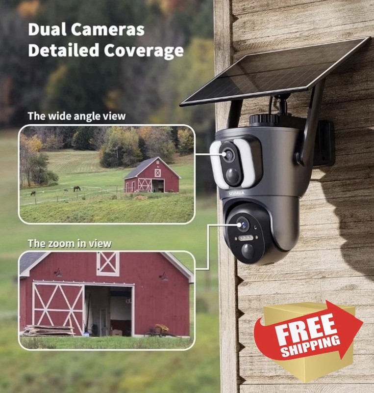SEHMUA Solar Camera Security Outdoor, 2K Dual Cameras for Home 360 View Dual gallery
