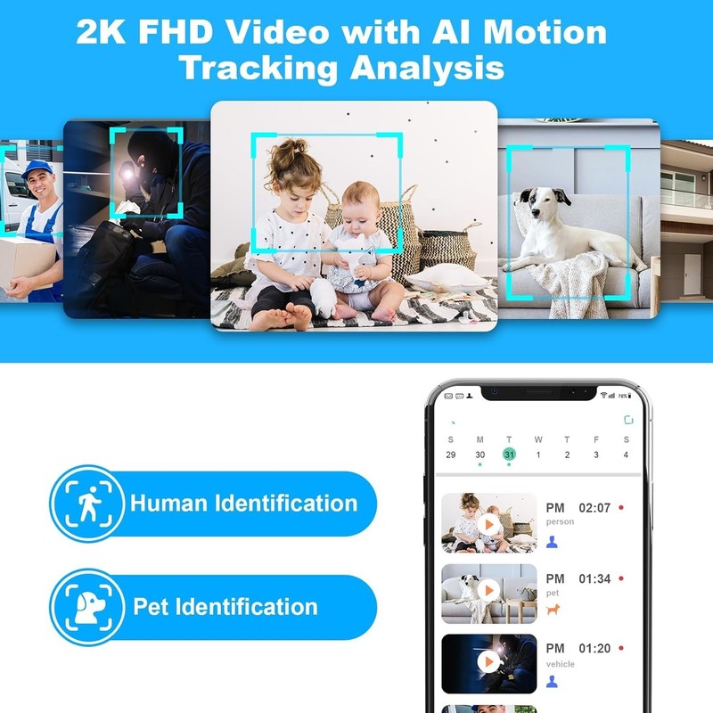 2K WiFi Indoor Security Camera with AI Motion Detection & Pan/Tilt Function gallery
