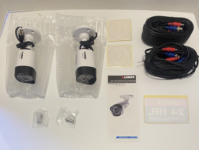2 Lorex LBV2521-C 1080 HD Analog Security Bullet Camera White w Wire Sticker