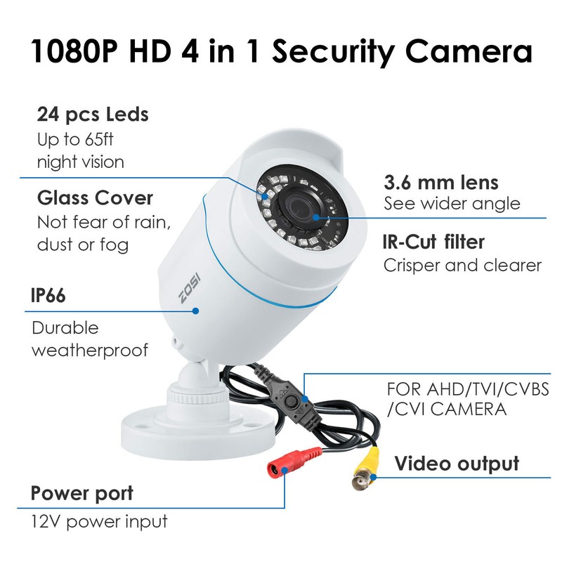 ZOSI 2MP Security Camera 4in1 Bullet Surveillance CCTV Outdoor Night Vision Cam gallery