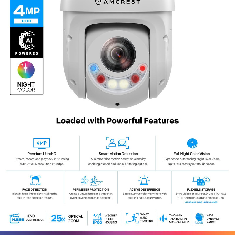Amcrest 4MP AI PTZ POE IP Camera Pan Tilt Zoom (Optical 25x Motorized Zoom) Spee gallery