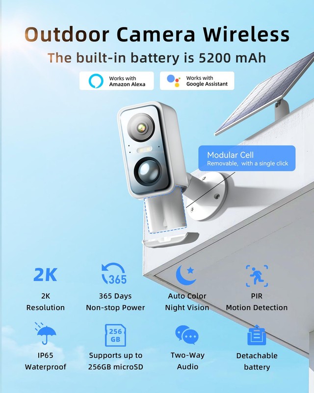 3MP Super HD Wireless Outdoor,Solar Powered WiFi Cameras for Home with AI Mot... gallery