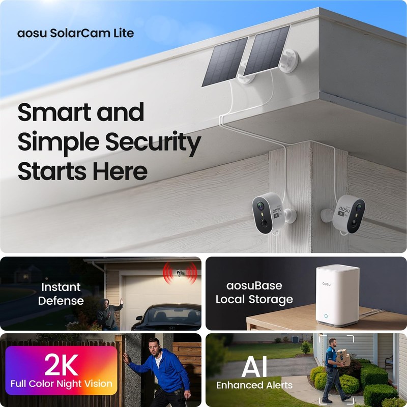 aosu Solar Security Cameras Wireless Outdoor Home System, True 2K HD, Cross-C... gallery