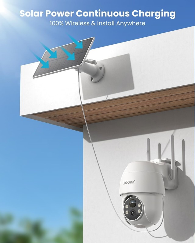 Solar Security Cameras Wireless Outdoor, 2K 2.4G WiFi Camera,360° PTZ,P gallery